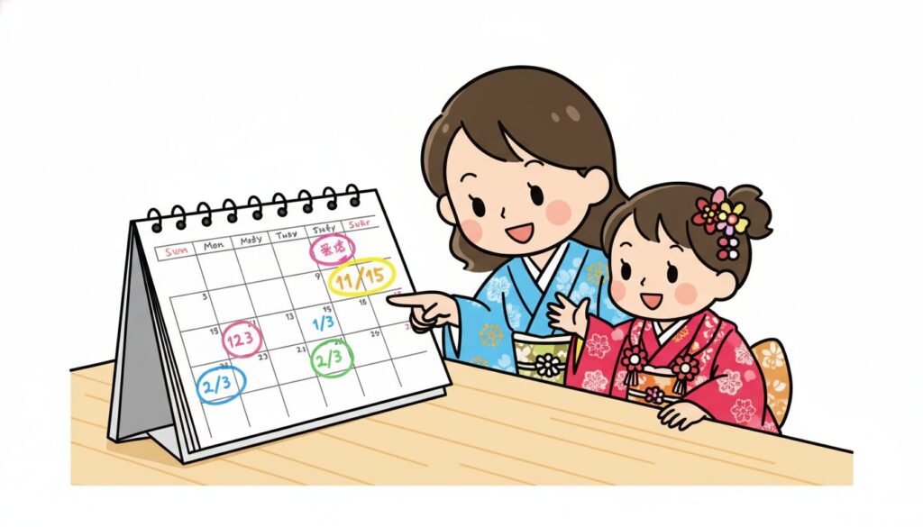 七五三のお参り日を11月や12月から選んでいる東広島市の親子のイメージ